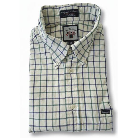 Faconnable XL Blue Green Plaid Shirt 100% Cotton Designer Albert Goldberg - Picture 3 of 9